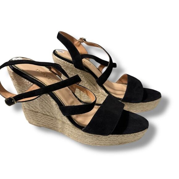 Maypol Black Suede Espadrille Wedge Sandals Open Toe Size 9.5 Made in Spain - Picture 2 of 10